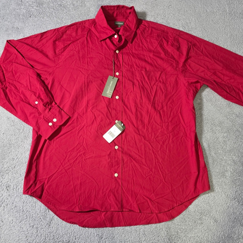 Henry Cotton's Mens‎ L Button Down Shirt Red Long Sleeve Cotton 124001
